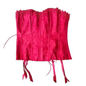Frederick’s of Hollywood Y2K Red Rose Print Lace Up Lingerie Bustier Corset